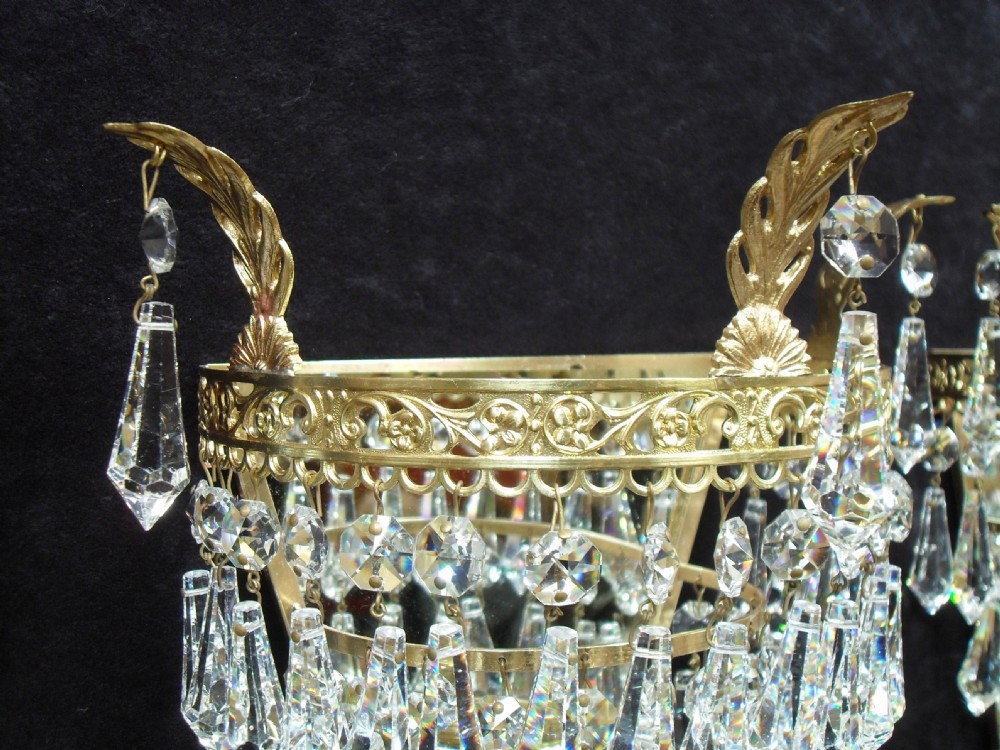 Pair of Italian Art Deco Crystal Glass Wall Lights View IV