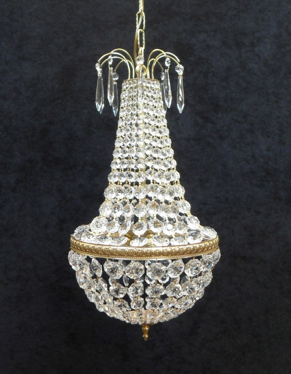 French Art Deco Empire Style Crystal Glass Basket Chandelier