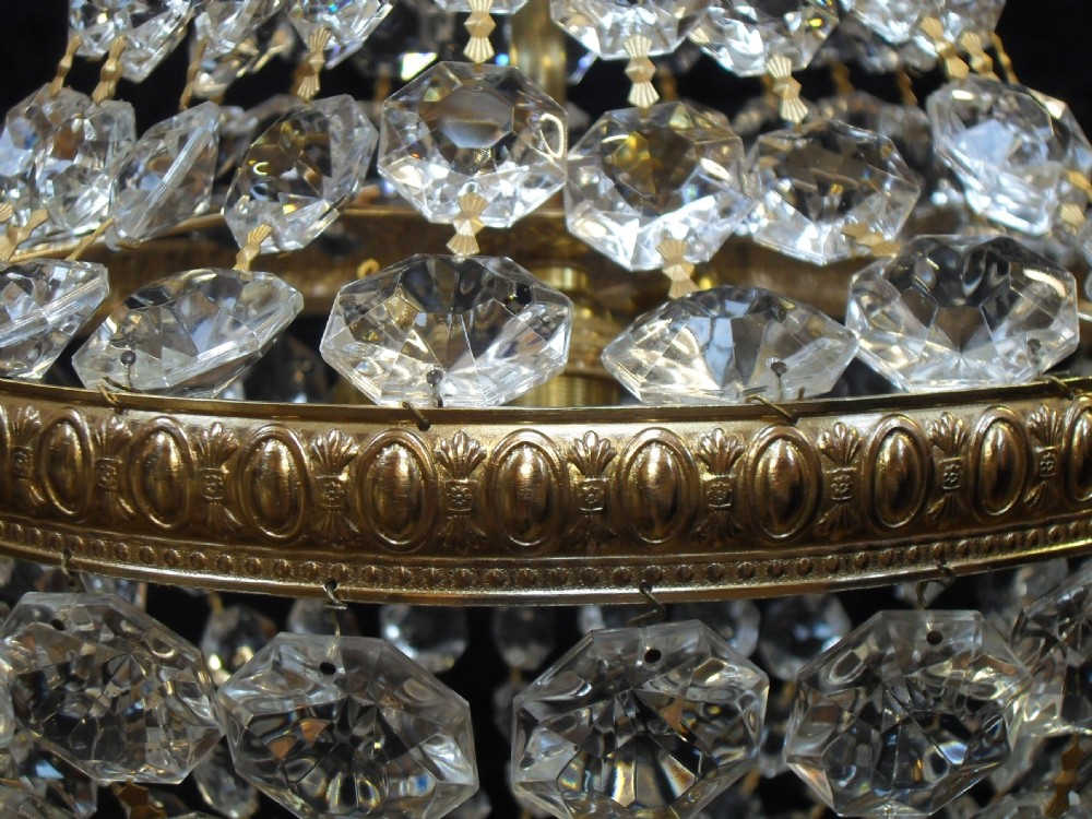 French Art Deco Empire Style Crystal Glass Basket Chandelier View VI