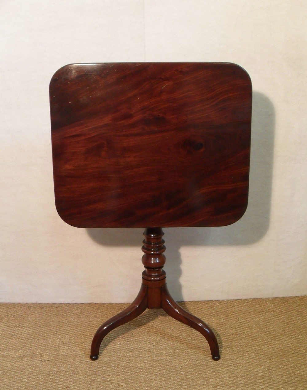 Georgian Figured Mahogany Tilt Top Tripod Lamp Table