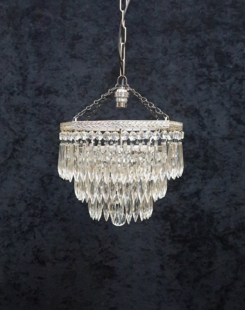 Art Deco Chrome Octagonal Crystal Glass Chandelier