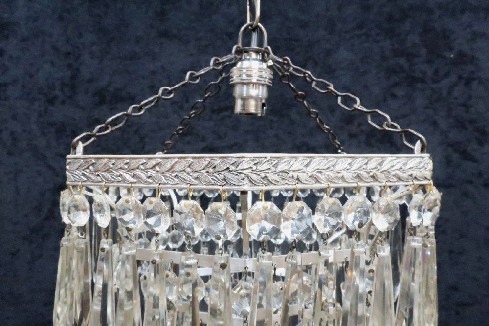 Art Deco Chrome Octagonal Crystal Glass Chandelier View IV