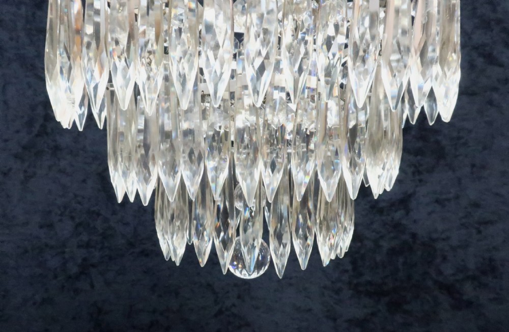 Art Deco Chrome Octagonal Crystal Glass Chandelier View V
