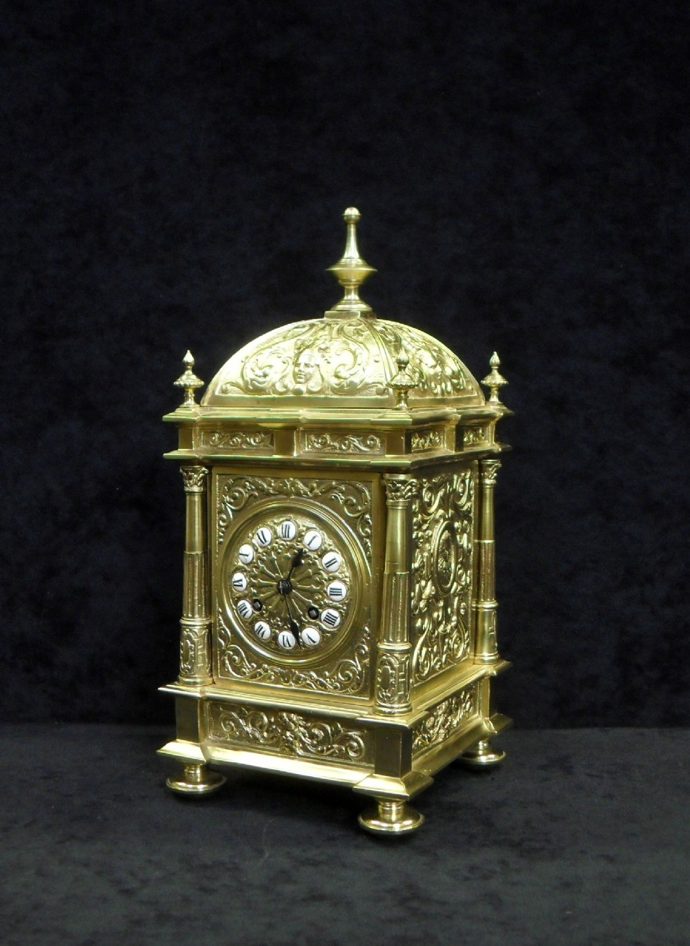 French Belle Epoque Decorative Brass Mantel Clock by E Portelance