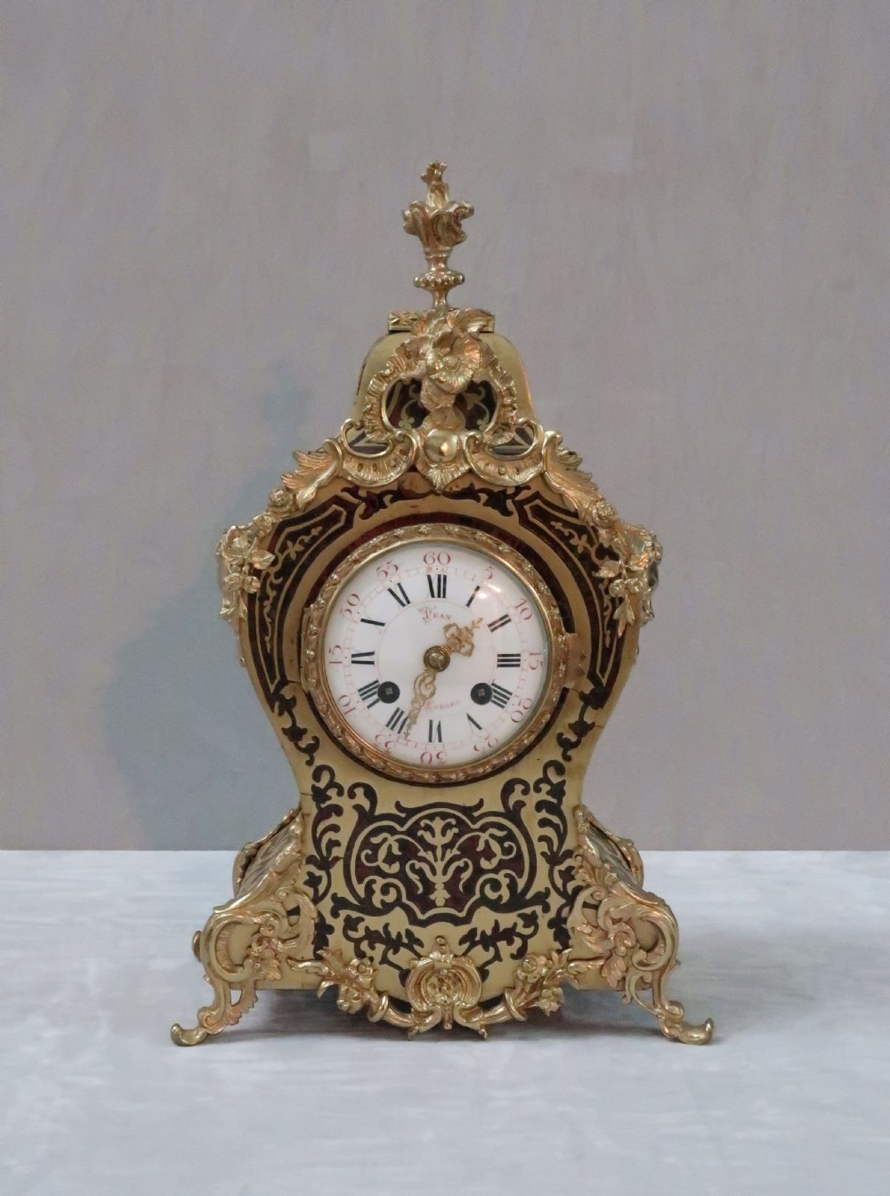 French 19th Century Louis XV Style Boulle Mantel Clock by Samuel Marti View II