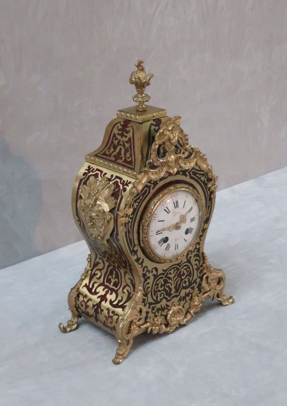 French 19th Century Louis XV Style Boulle Mantel Clock by Samuel Marti View VI