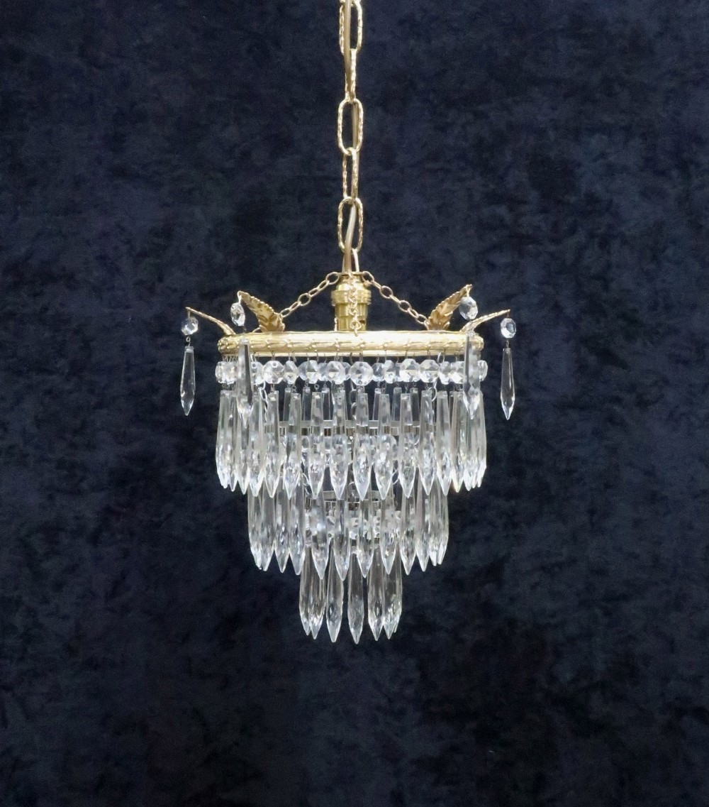 Italian Art Deco Three Tier Crystal Glass Chandelier