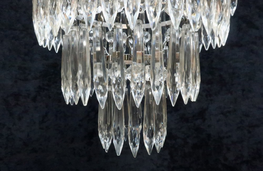 Italian Art Deco Three Tier Crystal Glass Chandelier View VI