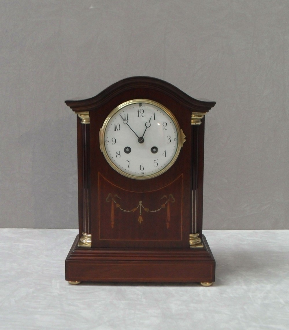 French Belle Epoque Mahogany Mantel Clock by Japy Freres