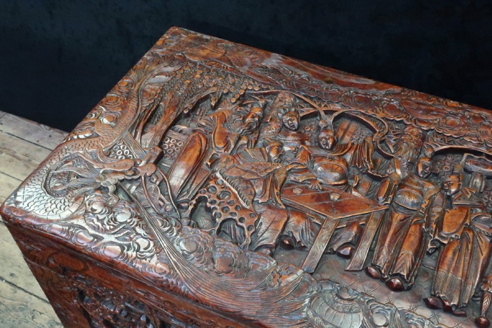 Early 20th Century Oriental Camphor Wood Carved Chest View III