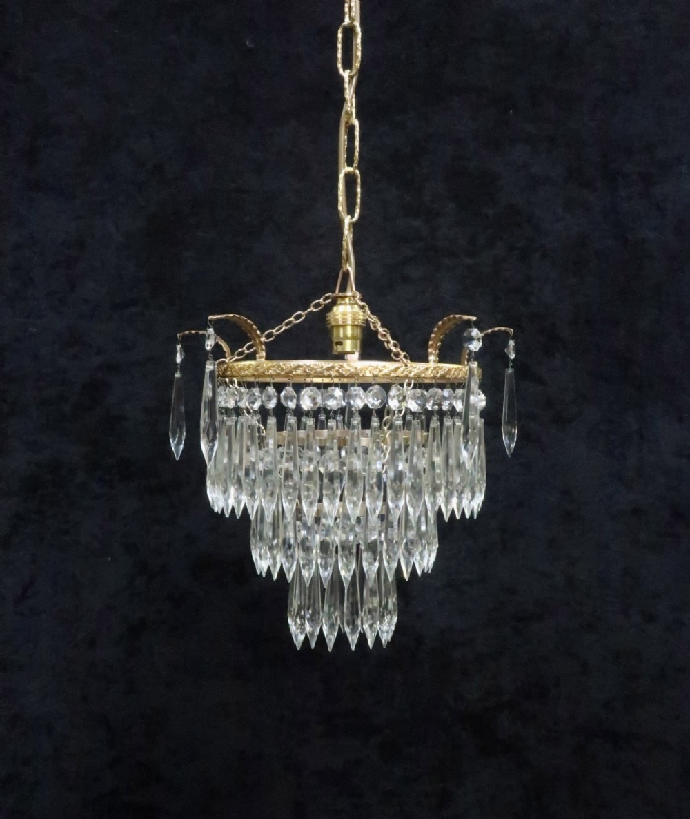 Italian Art Deco three Tier Crystal Glass Chandelier