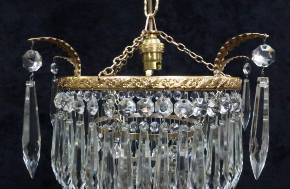 Italian Art Deco three Tier Crystal Glass Chandelier View IV