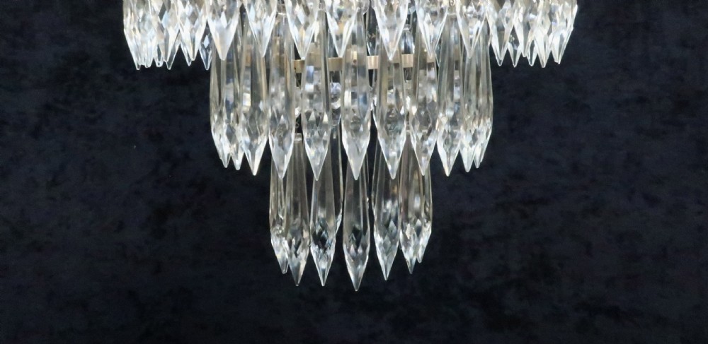 Italian Art Deco three Tier Crystal Glass Chandelier View VII