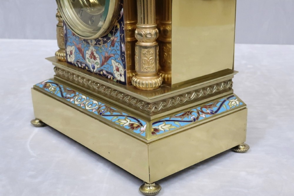 French Brass and Champleve Mantel Clock by Samuel Marti View III
