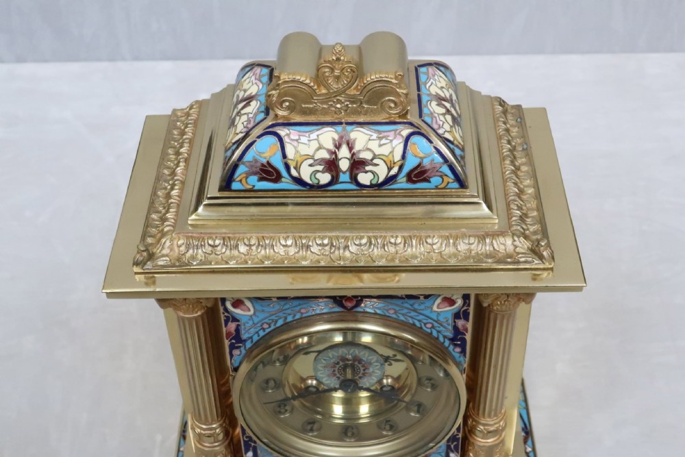 French Brass and Champleve Mantel Clock by Samuel Marti View IV