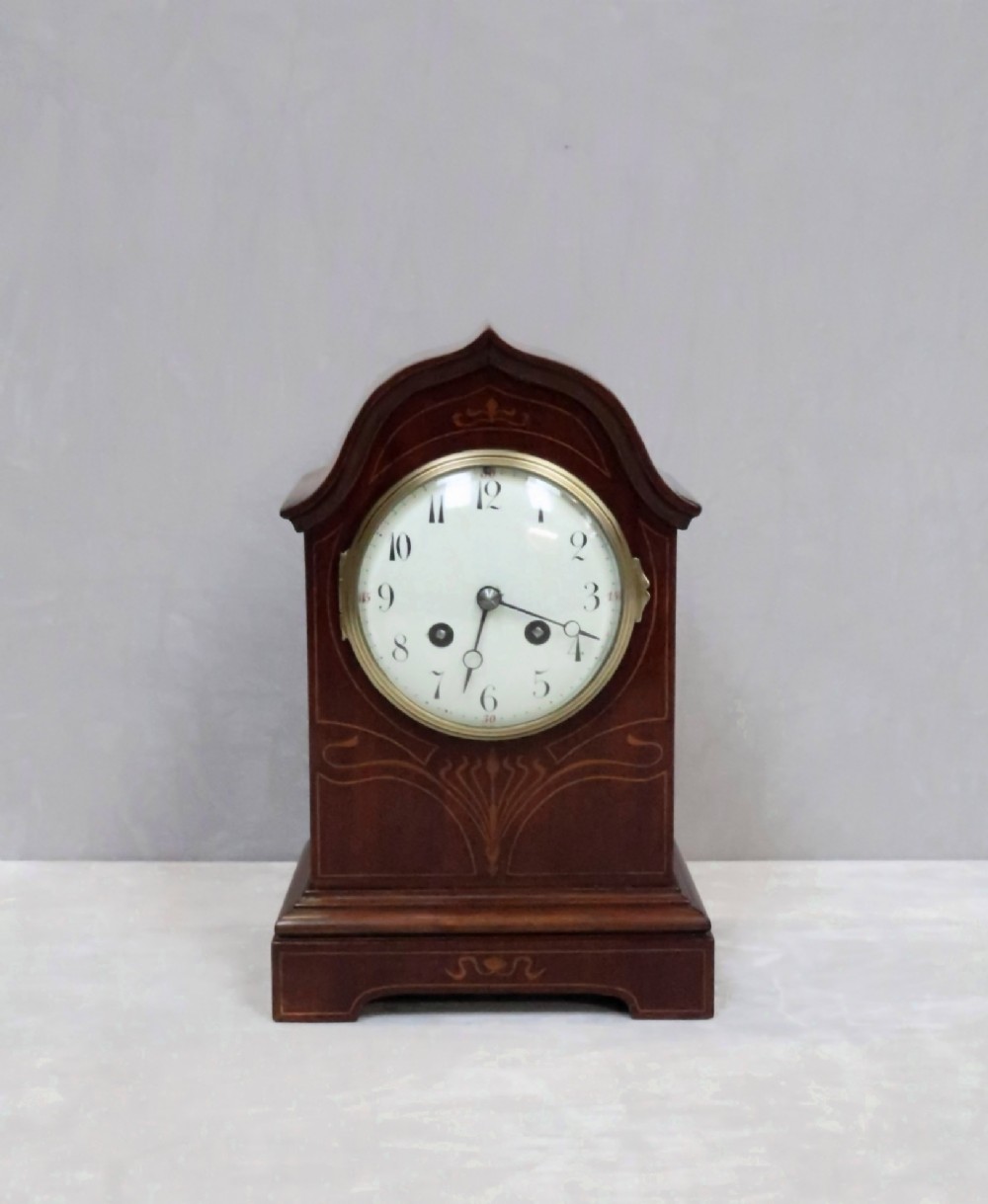 French Art Nouveau Mahogany Mantel Clock by Samuel Marti