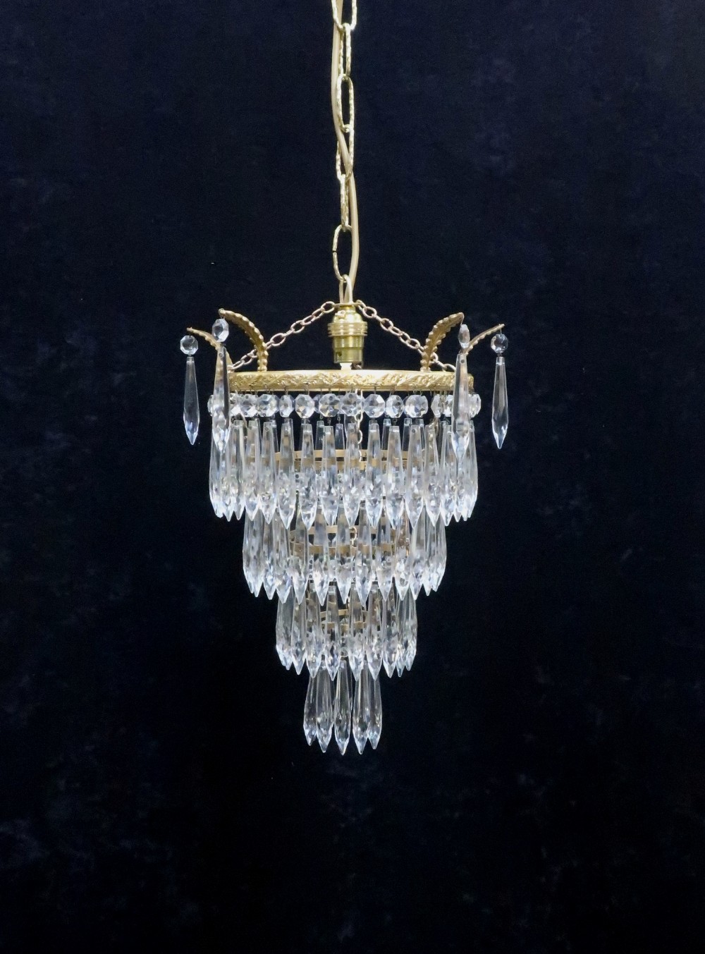 Italian Art Deco Four Tier Crystal Glass Chandelier