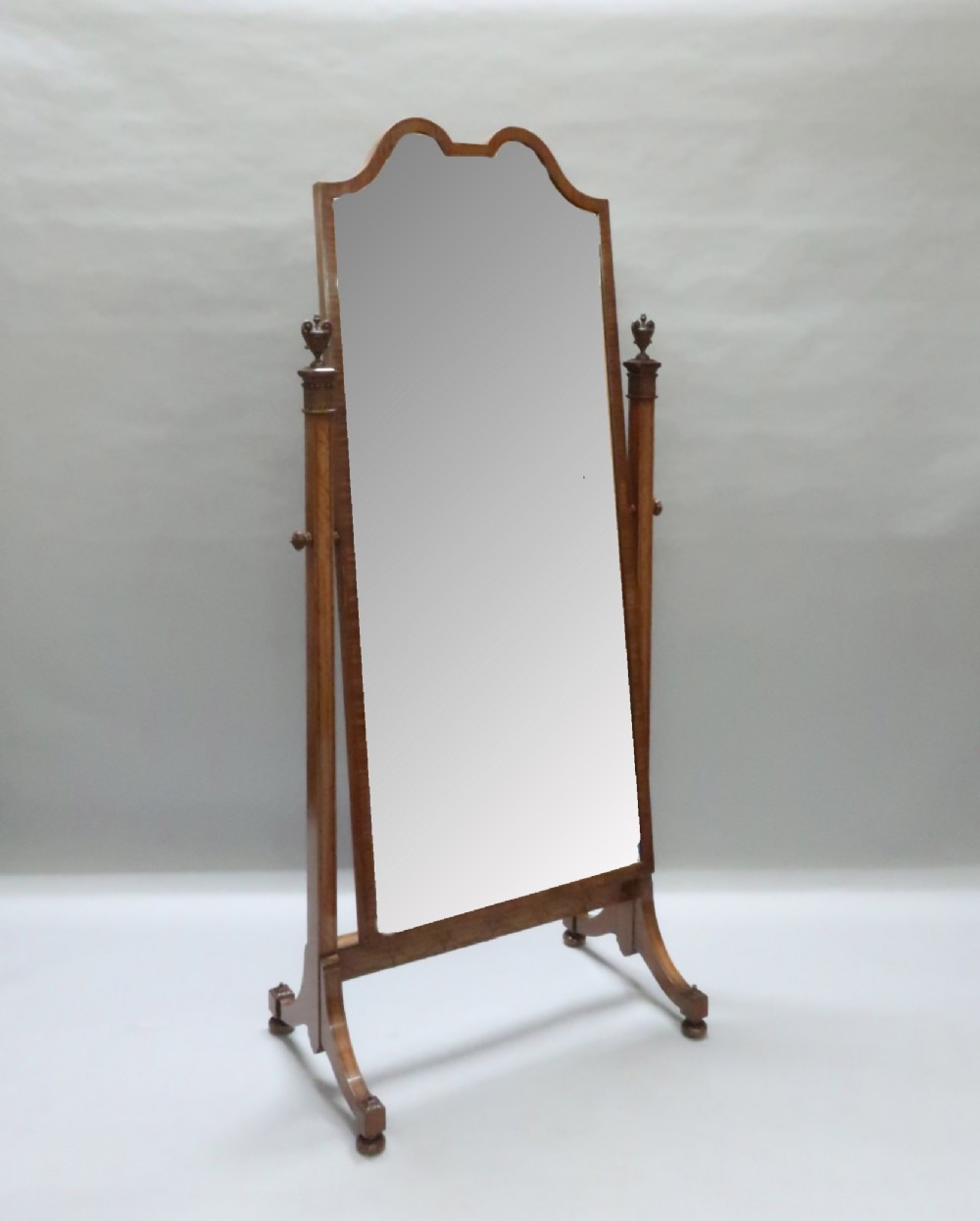 Edwardian Sheraton Revival Satinwood Cheval Mirror