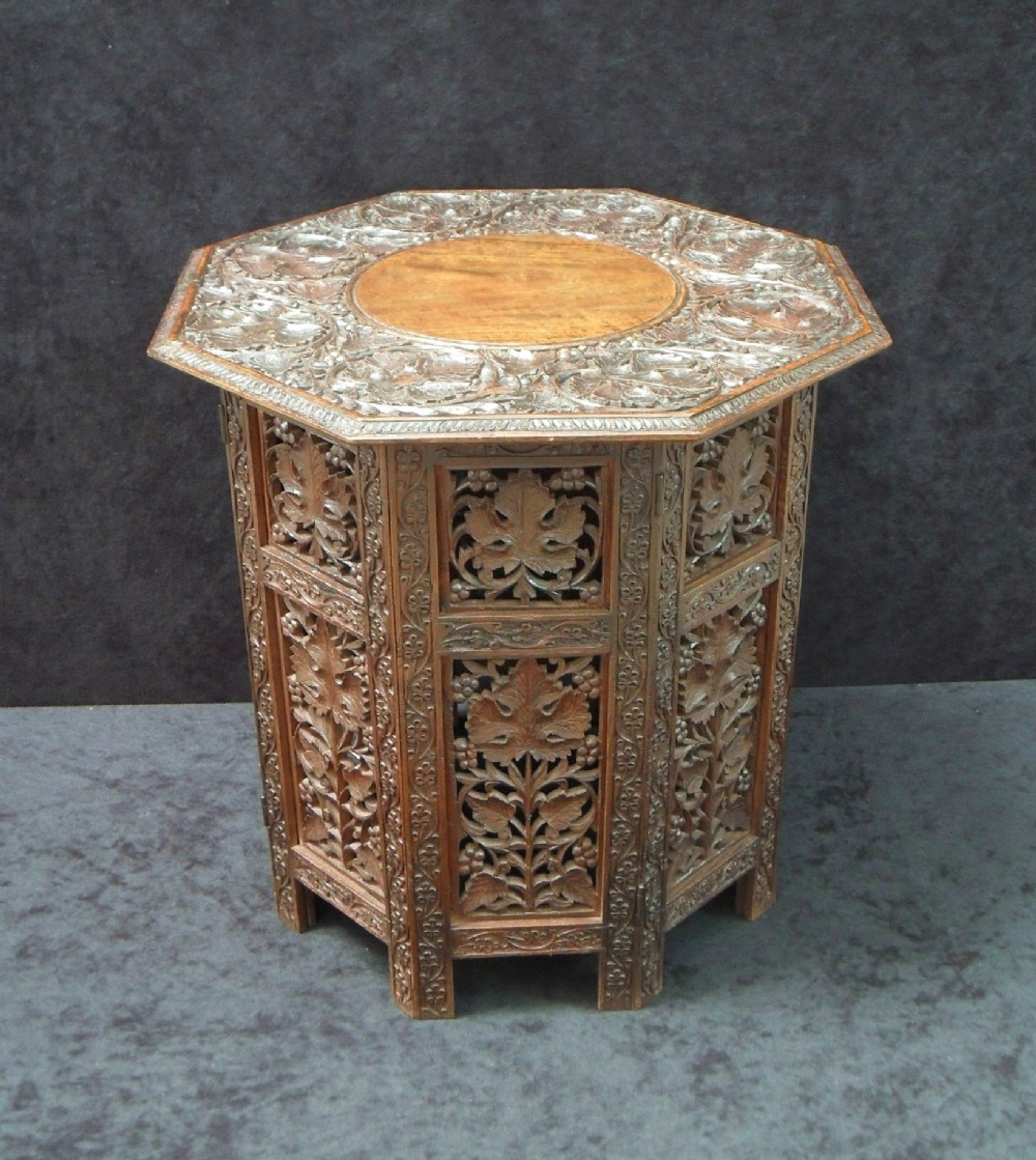 Anglo Indian Carved Teak Octagonal Table