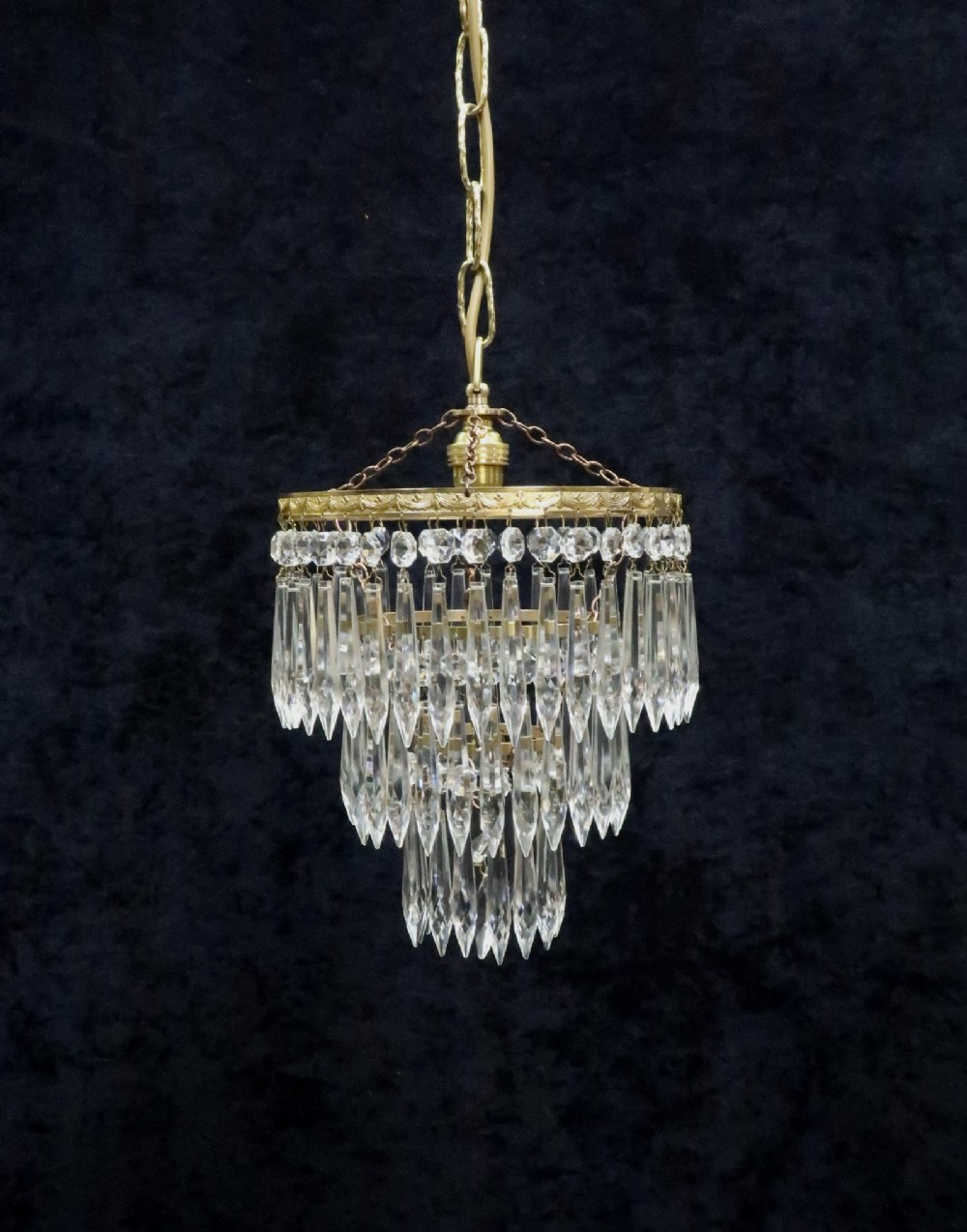 Italian Art Deco Three Tier Crystal Glass Chandelier