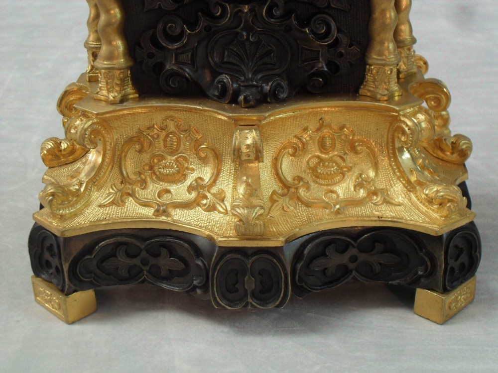 French Gothic Revival Bronze and Bronze Gilt Mantel Clock View III