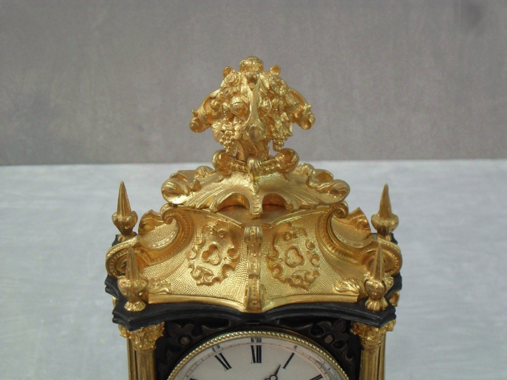 French Gothic Revival Bronze and Bronze Gilt Mantel Clock View VI