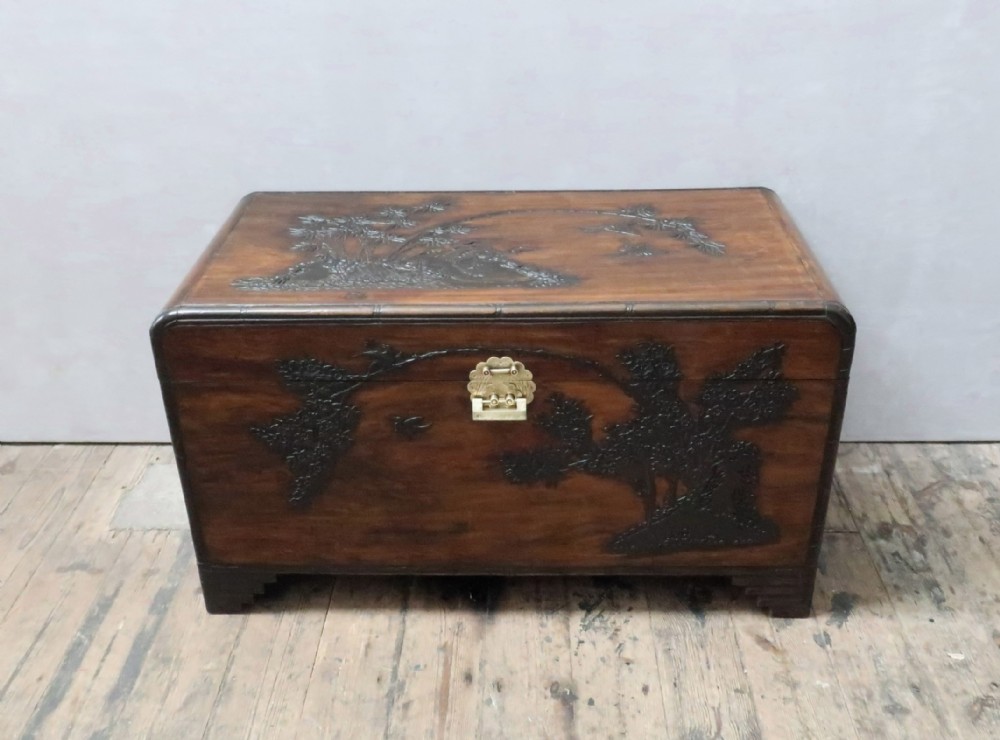 Early 20th Century Oriental Camphor Wood Carved Chest