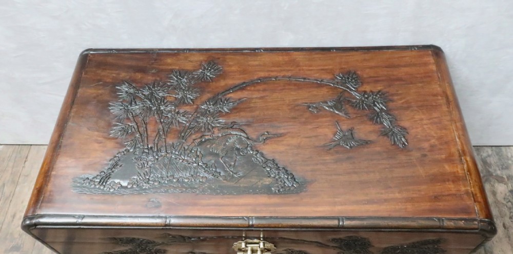 Early 20th Century Oriental Camphor Wood Carved Chest View III