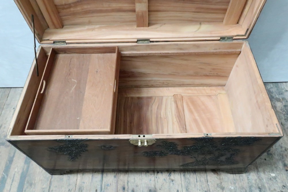 Early 20th Century Oriental Camphor Wood Carved Chest View VIII