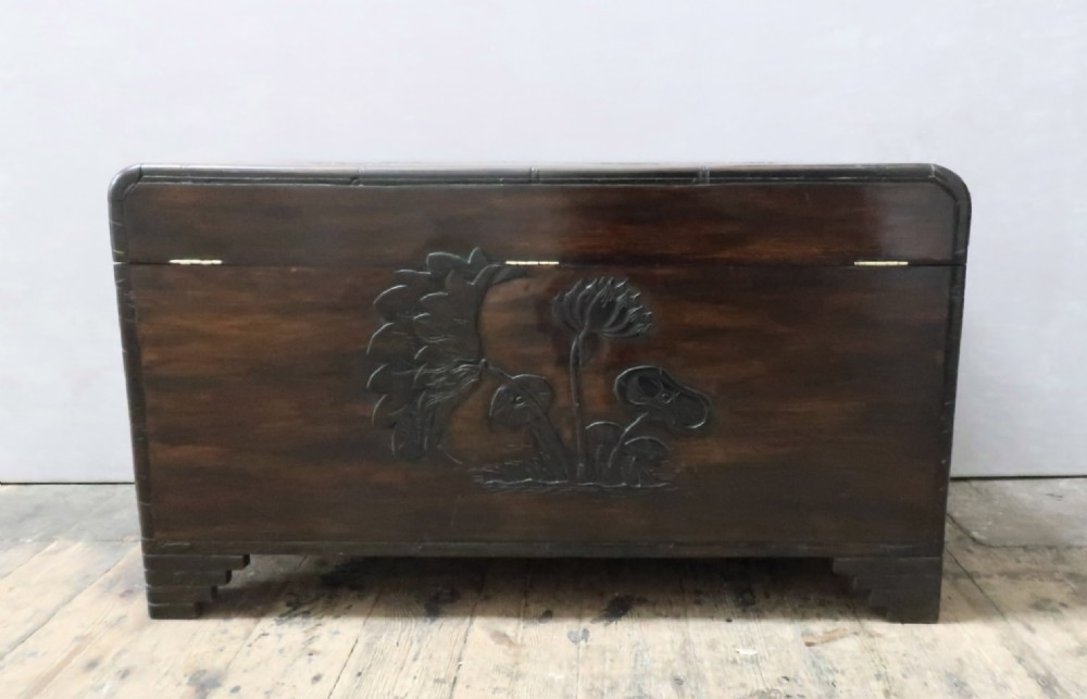 Early 20th Century Oriental Camphor Wood Carved Chest View XI
