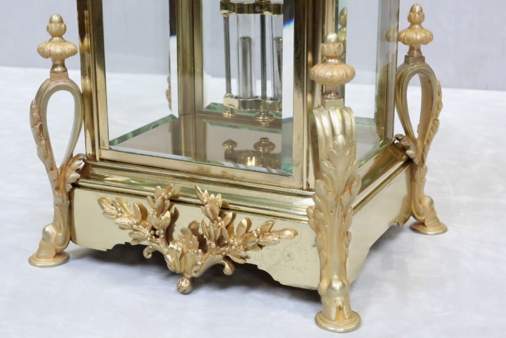 French Belle Epoque Brass Four Glass Mantel Clock View IV