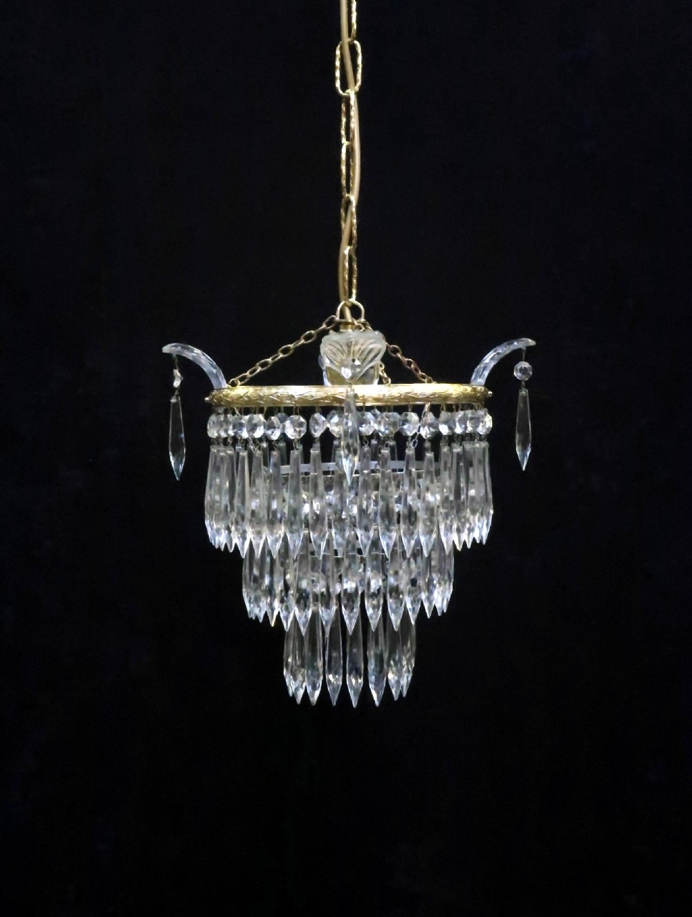 Italian Art Deco Three Tier Crystal Glass Chandelier