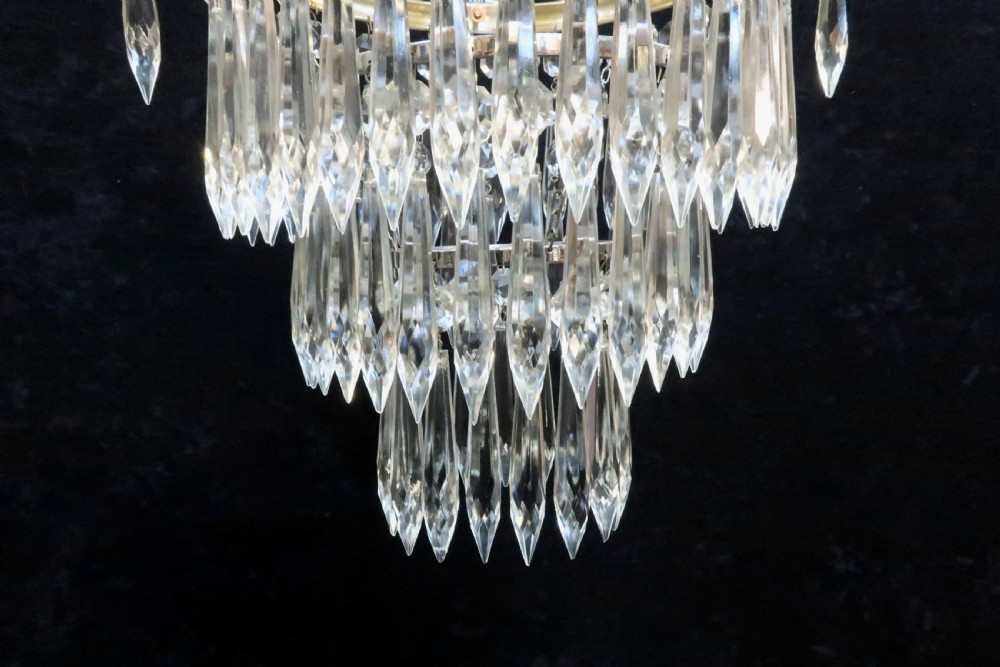 Italian Art Deco Three Tier Crystal Glass Chandelier View VI
