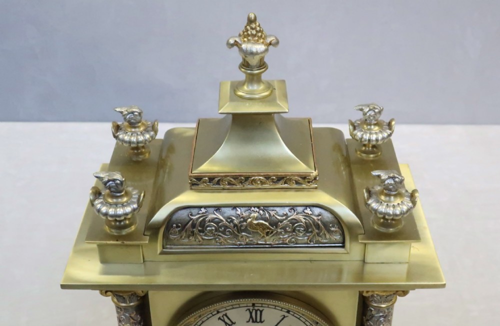 French Belle Epoque Brass and Silver Gilt Mantel Clock View IV