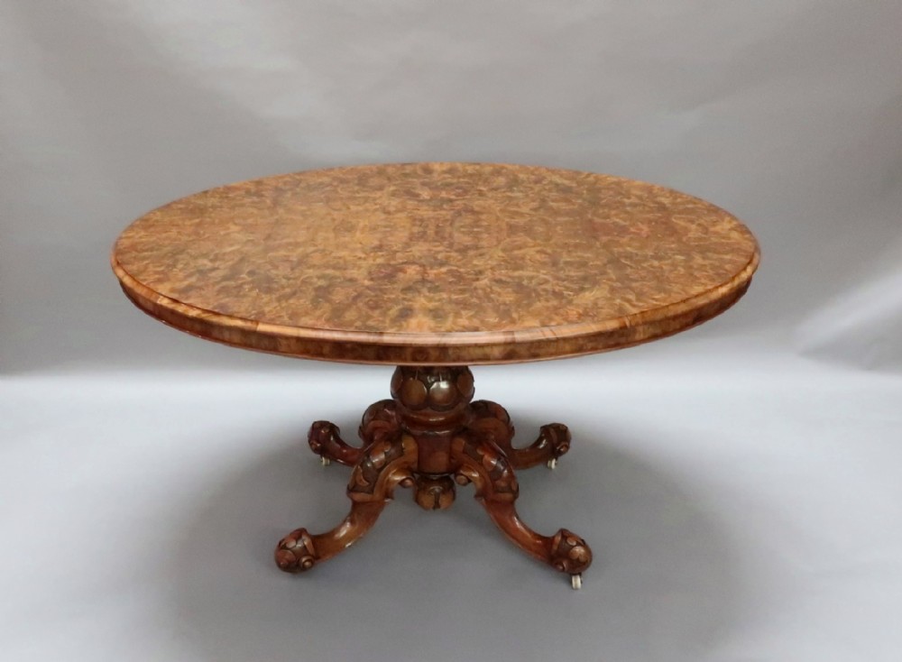 Victorian Burr Walnut Dining Table 
