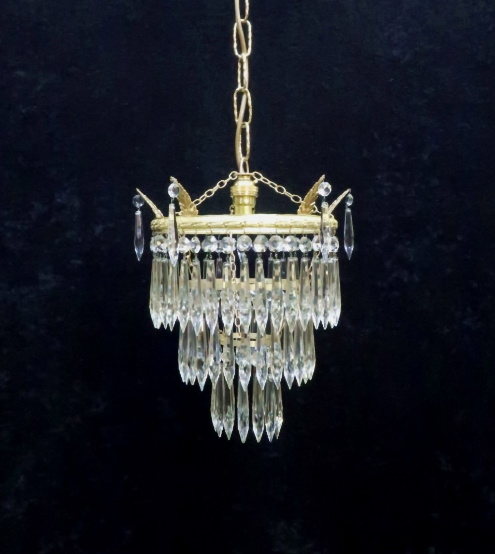 Italian Art Deco Three Tier Crystal Glass Chandelier
