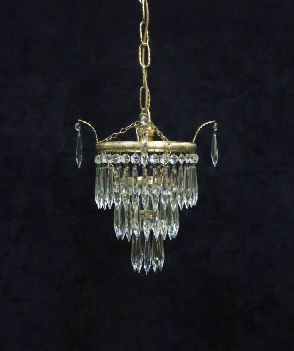 Italian Art Deco Three Tier Crystal Glass Chandelier