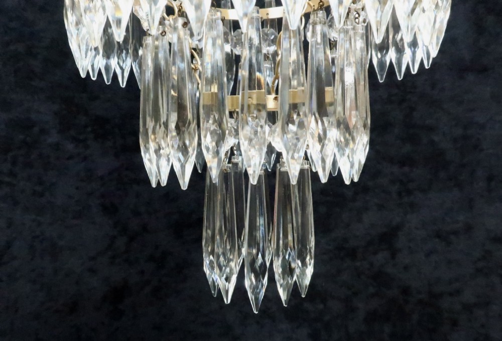 Italian Art Deco Three Tier Crystal Glass Chandelier View VI