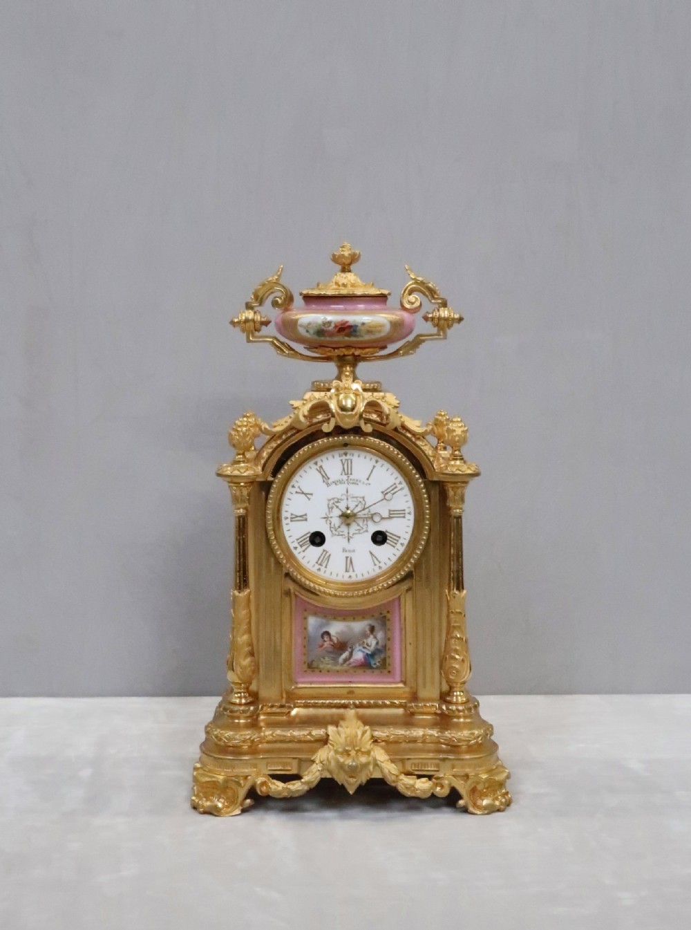 Napoleon III Bronze Gilt and Porcelain Mantel Clock by Japy Freres