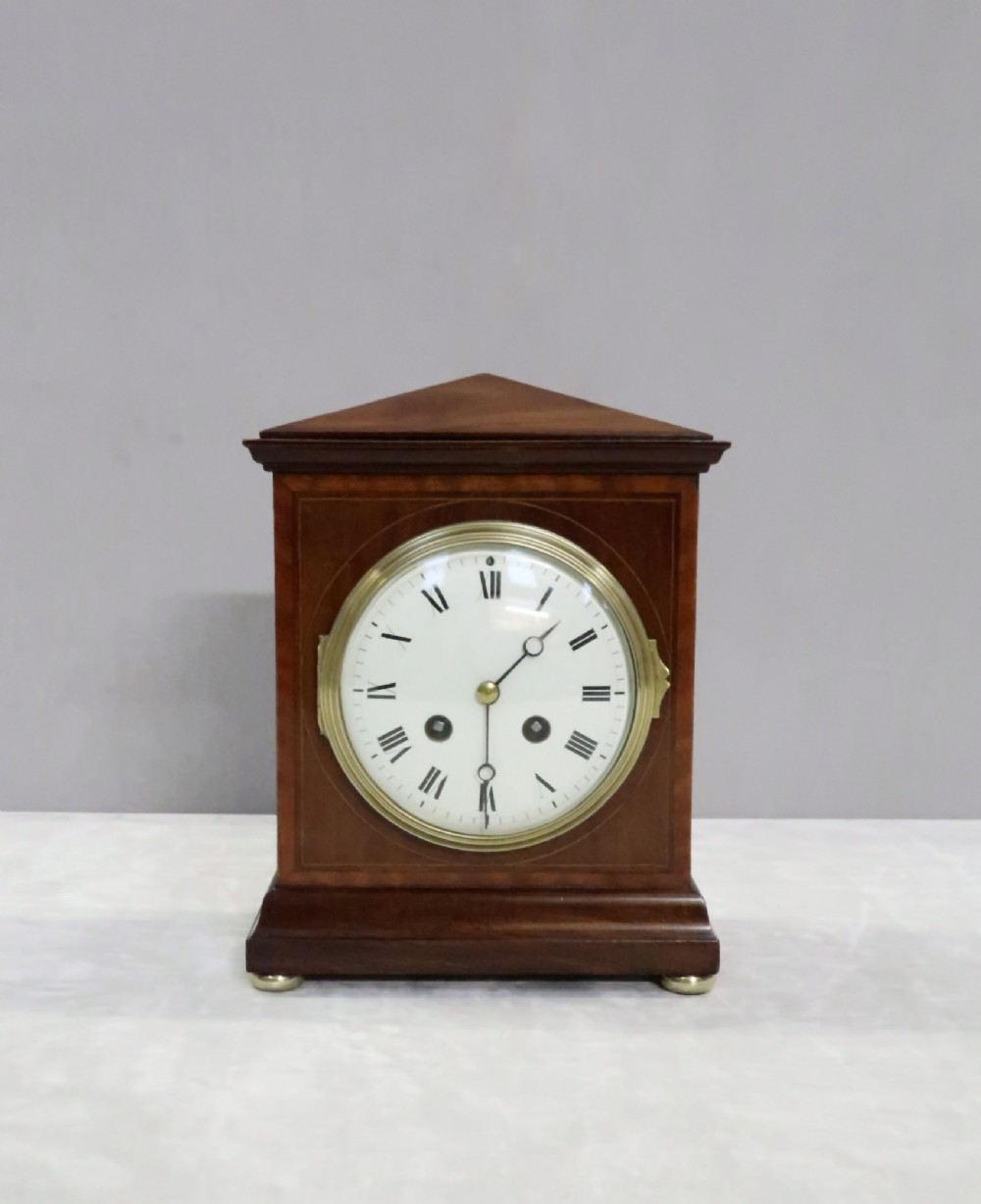 French Belle Epoque Mahogany Inlaid Mantel Clock by Vincenti