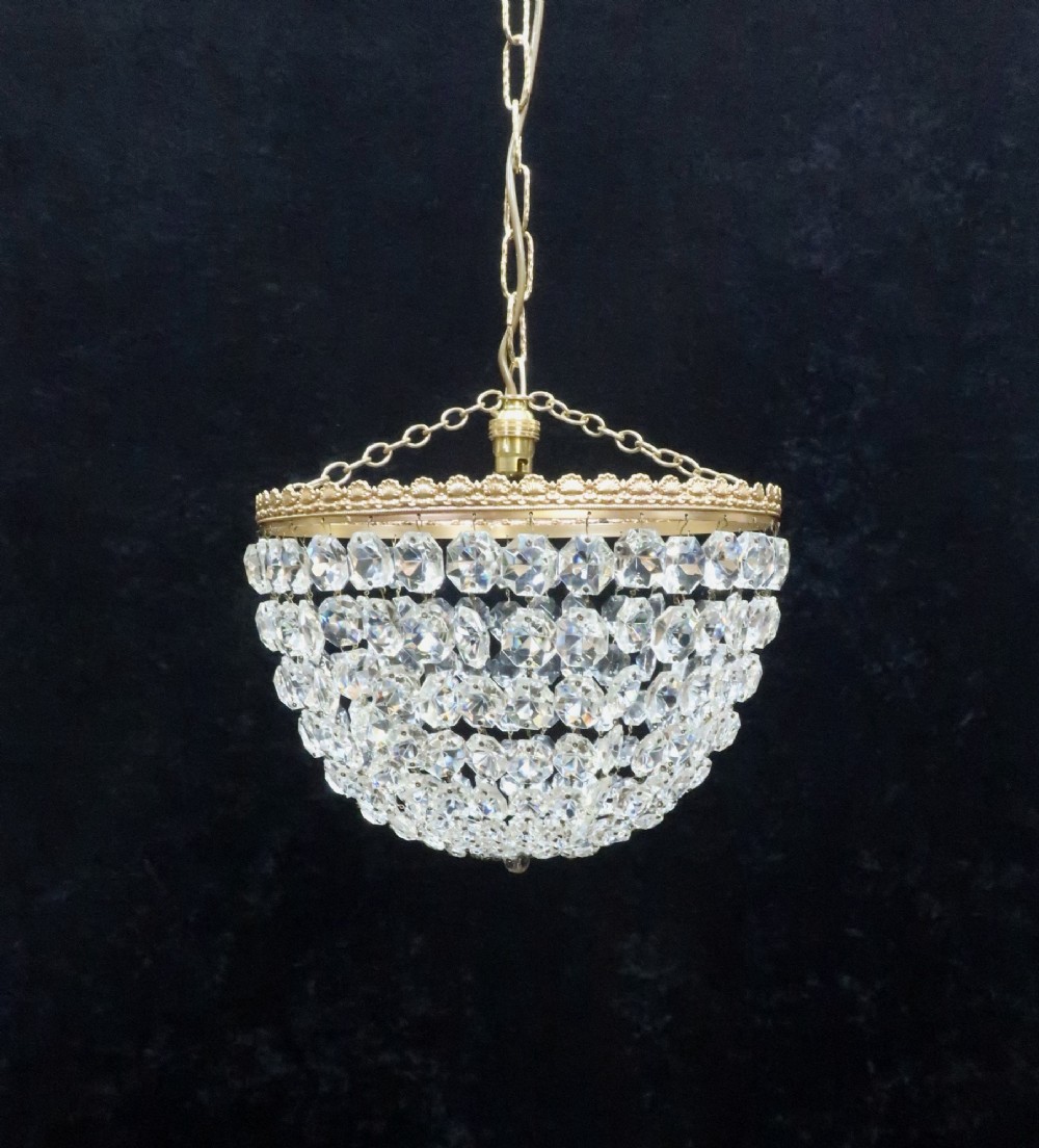 Italian Art Deco Crystal Glass Basket Chandelier