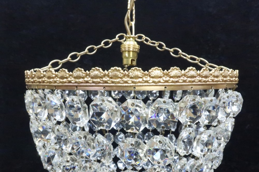 Italian Art Deco Crystal Glass Basket Chandelier View III
