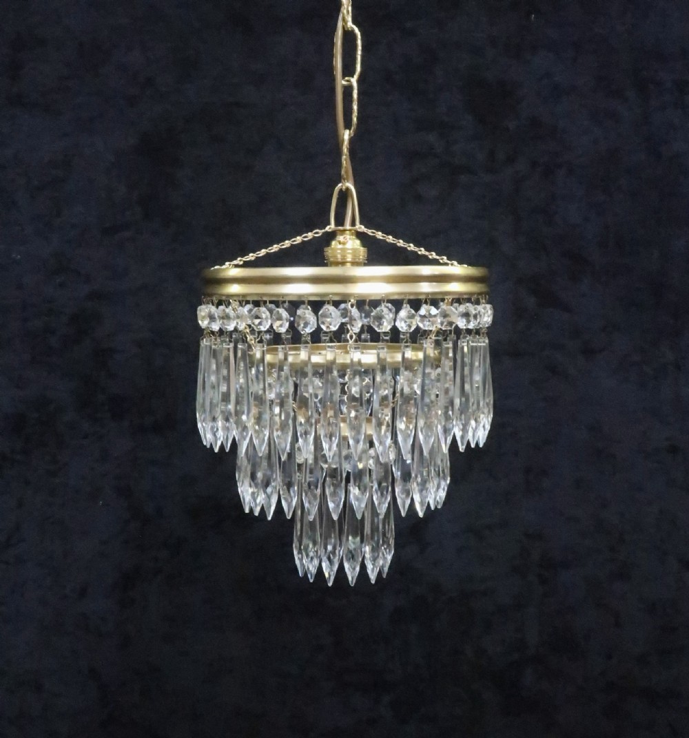 Italian Art Deco three Tier Crystal Glass Chandelier