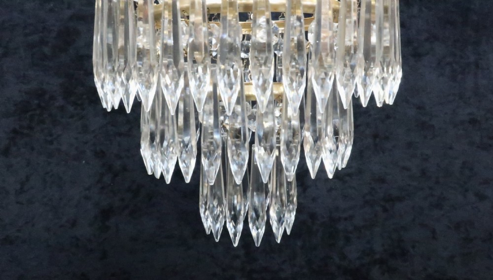 Italian Art Deco three Tier Crystal Glass Chandelier View IV