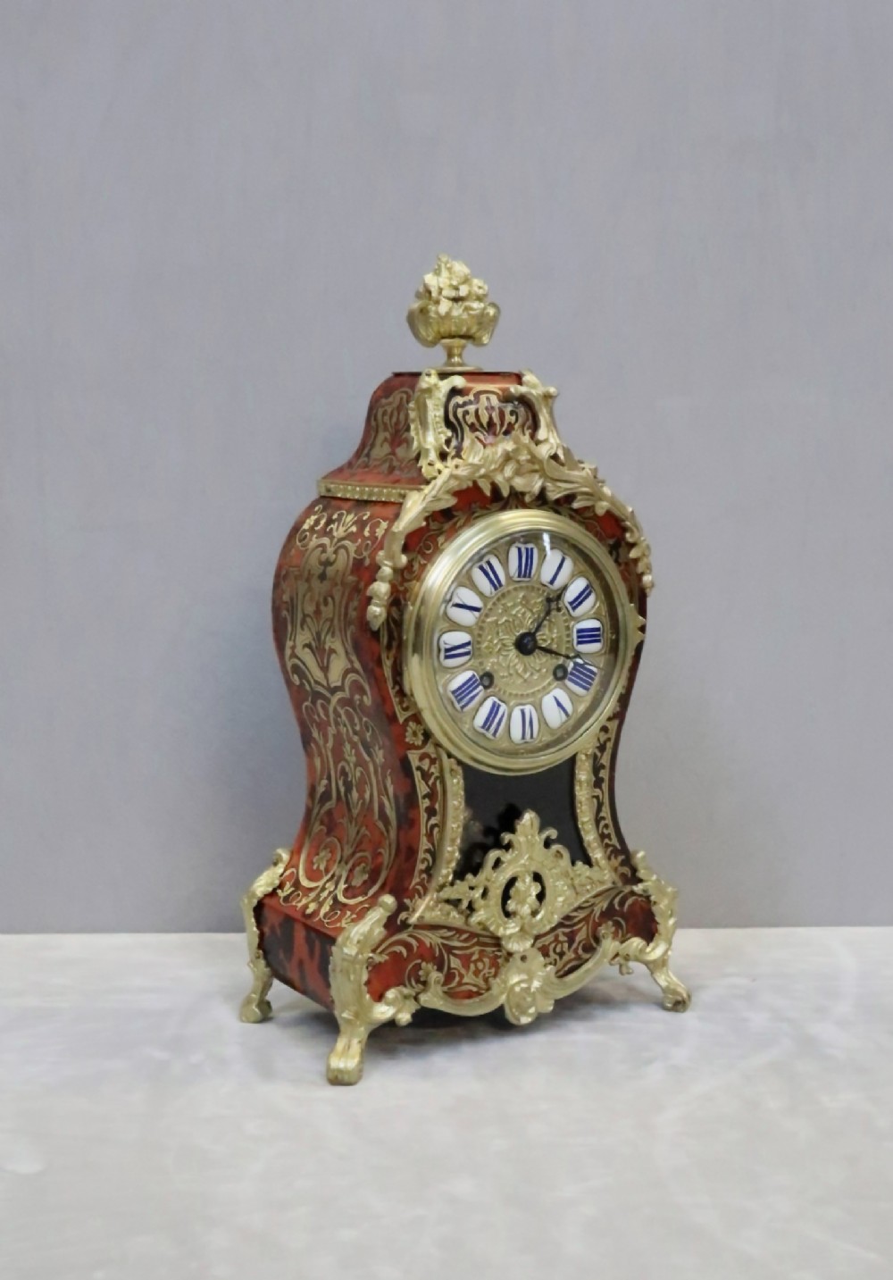 French Louis XV Style Boulle Mantel Clock by Japy Freres