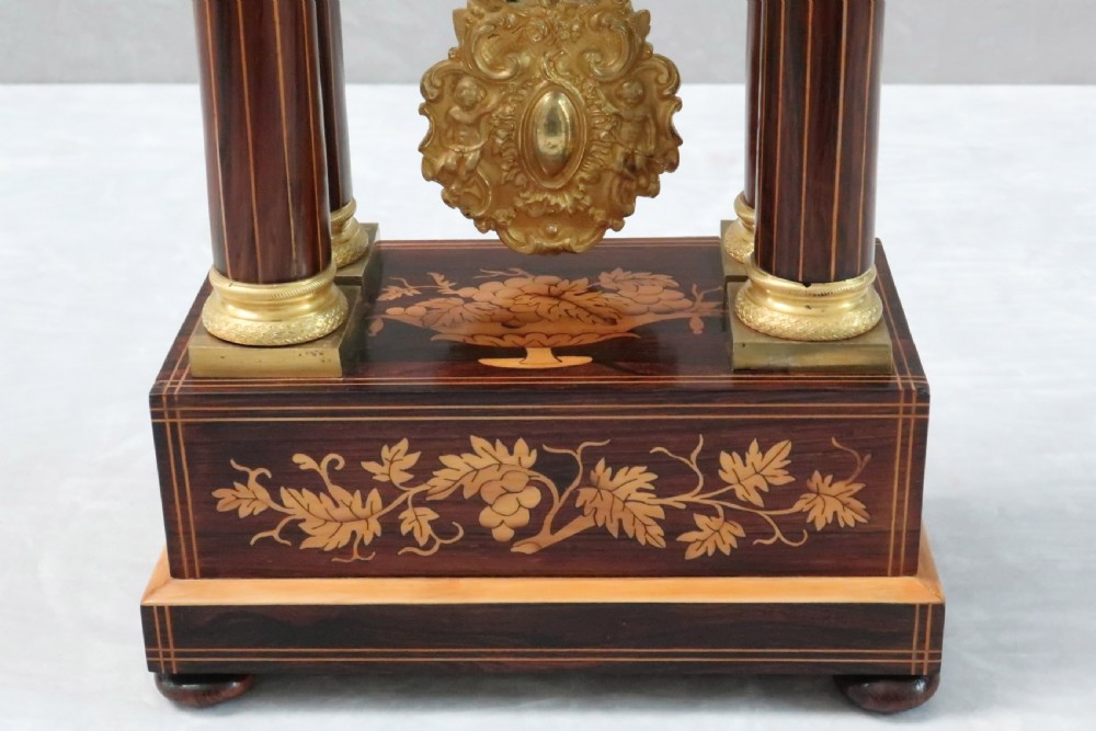 French Rosewood and Satinwood Portico Mantel Clock View III