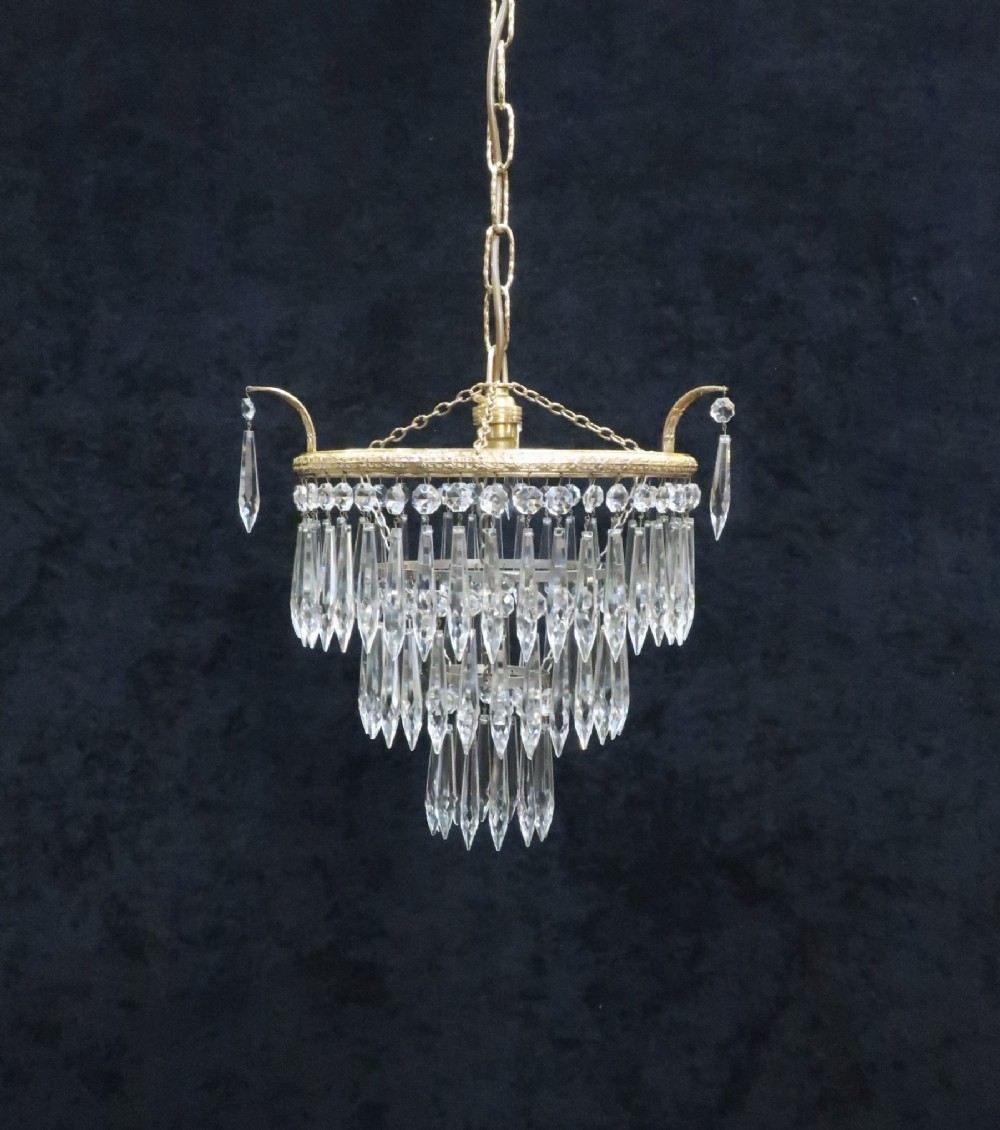 Italian Art Deco Three Tier Crystal Glass Chandelier