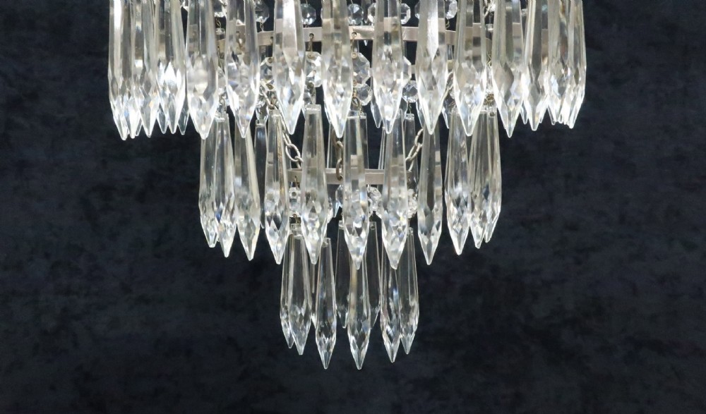 Italian Art Deco Three Tier Crystal Glass Chandelier View VI