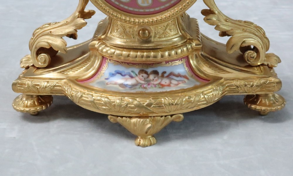 French Napoleon III Bronze Gilt and Porcelain Mantel Clock by Vincenti View III