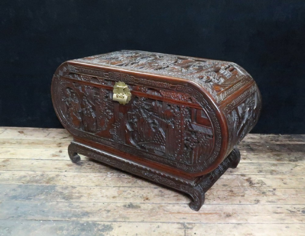 Early 20th Century Oriental Camphor Wood and Teak Carved Chest
